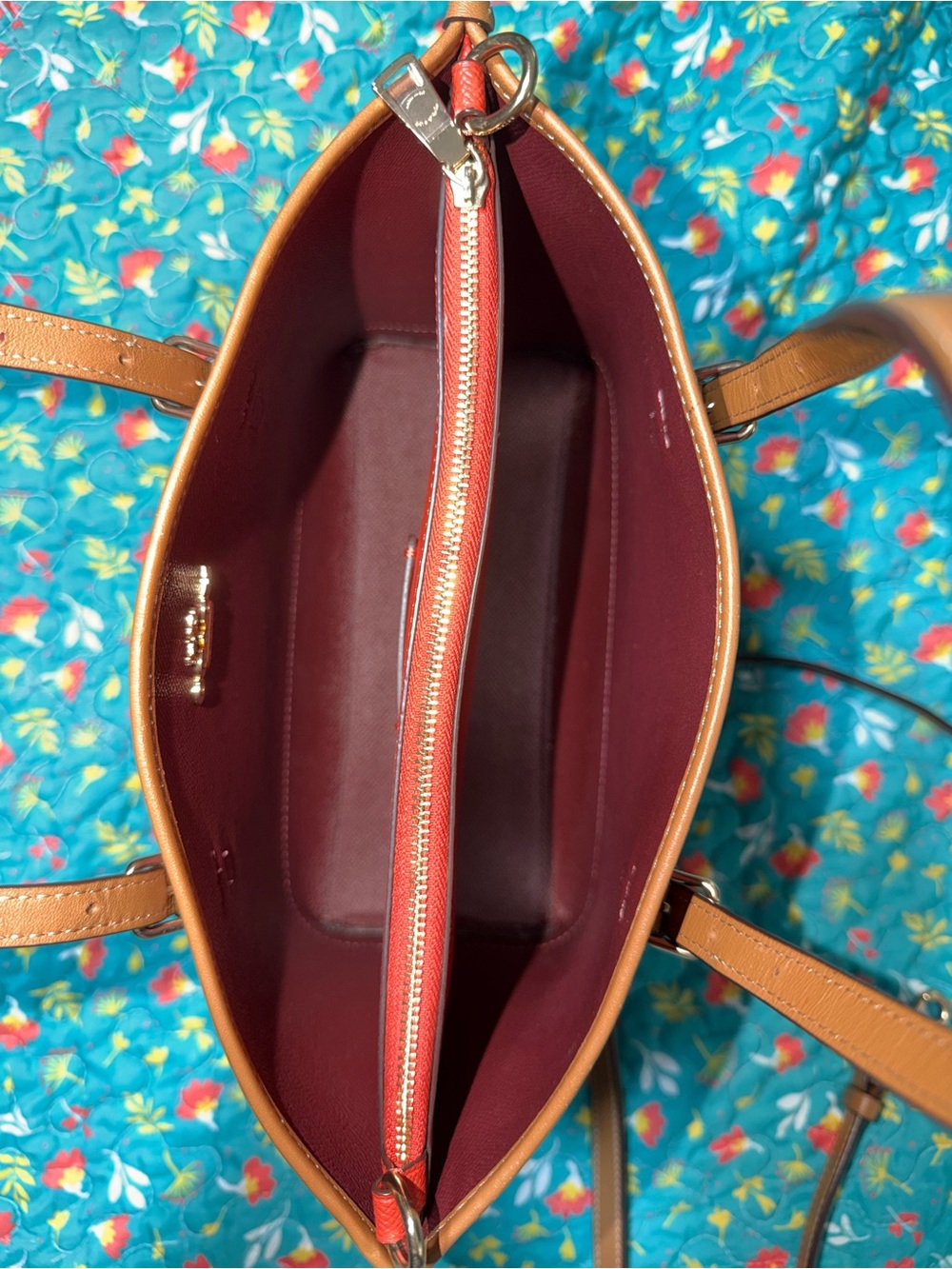 Coach Mollie 25 Pink and Orange Stripe Satchel with Tan Trim - Picture 8 of 16
